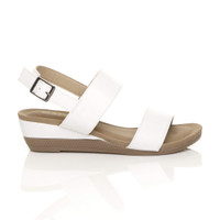 Right side view of White PU Low Mid Wedge Heel Slingback Strappy Platform Sandals 