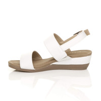 Left side view of White PU Low Mid Wedge Heel Slingback Strappy Platform Sandals 