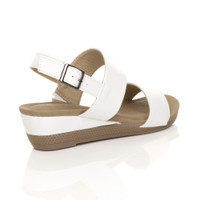 Back right side view of White PU Low Mid Wedge Heel Slingback Strappy Platform Sandals 