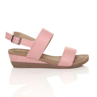 Right side view of Pale Pink Suede Low Mid Wedge Heel Slingback Strappy Platform Sandals 