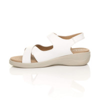 Left side view of White PU Low Wedge Heel Slingback Strappy Comfort Sandals