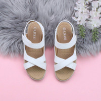 White PU Low Wedge Heel Slingback Strappy Comfort Sandals
