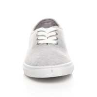 Front view of Grey Lace Up Plimsolls Trainers Casual Jersey Shoes