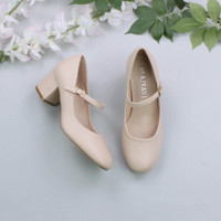 Nude PU Mid Block Heel Mary Jane Strap Court Shoes
