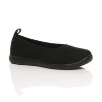 Front right side view of Black Slip On Memory Foam Ballet Flats Trainers
