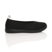 Right side view of Black Slip On Memory Foam Ballet Flats Trainers
