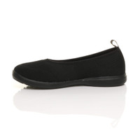 Left side view of Black Slip On Memory Foam Ballet Flats Trainers