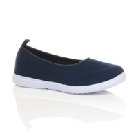 Front right side view of Navy Slip On Memory Foam Ballet Flats Trainers