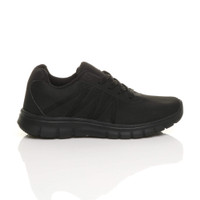 Right side view of Black Lace Up Comfort Memory Foam Trainers Sneakers