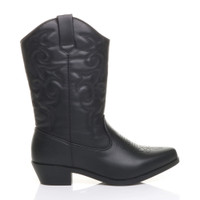 Right side view of Black PU Pull On Cowboy Calf Boots