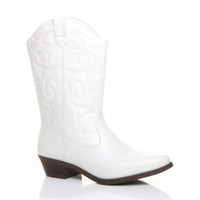 Front right side view of White PU Pull On Cowboy Calf Boots