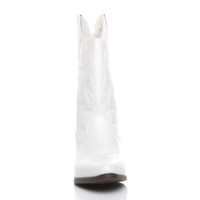 Front view of White PU Pull On Cowboy Calf Boots