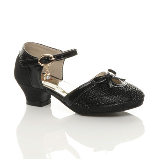 Front right side view of Black Heeled Diamante Sandals Shoes