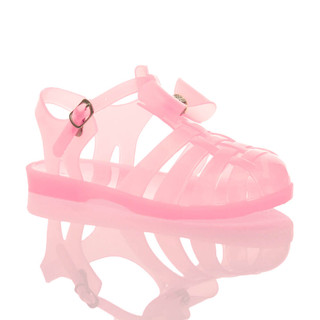 Front right side view of Baby Pink Flat Bow Jelly 90's Sandals