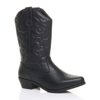 Front right side view of Black PU Pull On Cowboy Calf Boots