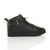 Right side view of Black / Black Sole PU Strap Hi-Top Trainers Ankle Boots