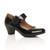 Front right side view of Black Patent Flower Mary Jane Padded Comfort Court Shoes