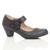 Front right side view of Pale Navy PU Flower Mary Jane Padded Comfort Court Shoes
