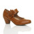 Front right side view of Tan PU Flower Mary Jane Padded Comfort Court Shoes