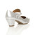 Back right side view of Silver PU Mid Heel Comfort Touch Close Mary Jane Court Shoes