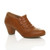 Front right side view of Tan PU Mid Heel Buttons Brogue Ankle Boots Booties