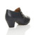 Back right side view of Navy PU Mid Heel Buttons Brogue Ankle Boots Booties
