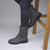 Model wearing Grey PU Low Heel Zip Military Ankle Boots