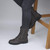 Model wearing Black PU Low Heel Zip Military Ankle Boots