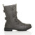 Right side view of Grey PU Low Heel Zip Military Ankle Boots