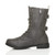 Left side view of Grey PU Low Heel Zip Military Ankle Boots
