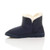 Left side view of Navy Suede Flat Bow Fur Lined Ankle Boots Slippers Booties
