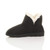 Left side view of Black / White Fur Suede Flat Bow Fur Lined Ankle Boots Slippers Booties