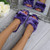 Model wearing Purple Fur Flat Peep Toe Faux Fur Mules Slippers Model wearing Purple Fur Flat Peep Toe Faux Fur Mules Slippers