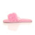 Left side view of Pink Fur Flat Peep Toe Faux Fur Mules Slippers Left side view of Pink Fur Flat Peep Toe Faux Fur Mules Slippers