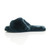 Left side view of Navy Fur Flat Peep Toe Faux Fur Mules Slippers Left side view of Navy Fur Flat Peep Toe Faux Fur Mules Slippers