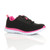 Front right side view of Black / Fuchsia Flat Memory Foam Lace Up Trainers