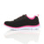 Left side view of Black / Fuchsia Flat Memory Foam Lace Up Trainers