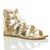 Front right side view of Gold PU Flat Lace Up Ghillie Tie Up Sandals Front right side view of Gold PU Flat Lace Up Ghillie Tie Up Sandals