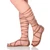 Front right side view of Tan PU Flat Lace Up Knee High Strappy Sandals