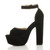 Left side view of Black Suede High Block Heel Platform Ankle Strap Sandals