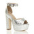 Front right side view of Silver Glitter High Block Heel Platform Ankle Strap Sandals