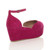 Back right side view of Fuchsia Pink Suede Mid Heel Wedge Flatform Platform Shoes Back right side view of Fuchsia Pink Suede Mid Heel Wedge Flatform Platform Shoes