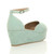 Back right side view of Mint Suede Mid Heel Wedge Flatform Platform Shoes Back right side view of Mint Suede Mid Heel Wedge Flatform Platform Shoes
