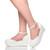 Model wearing White PU Mid Heel Wedge Flatform Platform Shoes