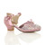 Front right side view of Pink Low Heel Diamante Mary Jane Court Shoes Sandals