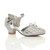 Front right side view of Silver Low Heel Diamante Mary Jane Court Shoes Sandals