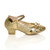 Right side view of Gold Low Heel Bow Diamante Court Shoes