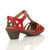 Back right side view of Red PU Mid Heel Cut Out Brogue Shoes T-Bar Comfort Sandals