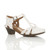 Front right side view of White PU Mid Heel Cut Out Brogue Shoes T-Bar Comfort Sandals