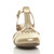 Front view of Gold PU Mid Heel Cut Out Brogue Shoes T-Bar Comfort Sandals